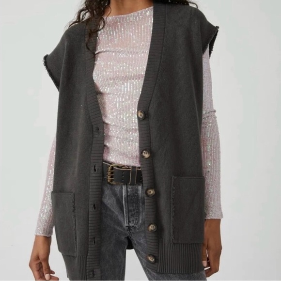 NWT Free People Oakleigh Rib Vest in Charcoal size small reg $98 - Picture 7 of 14